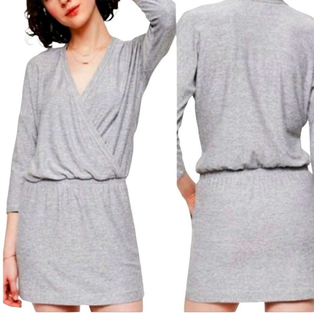 Lou & Grey 3/4 Sleeve Heather Grey Surplice Mini Dress/Romper Sz XS